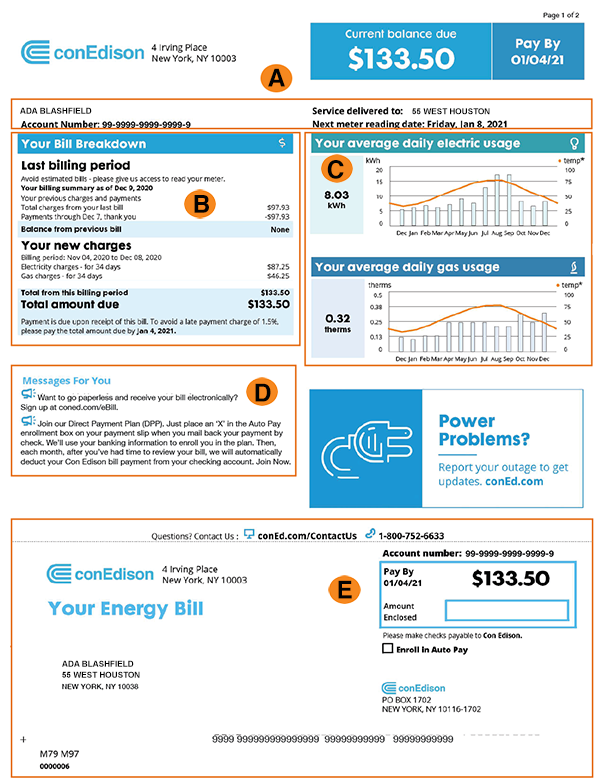 Con Ed Energy Example Bill Page 1